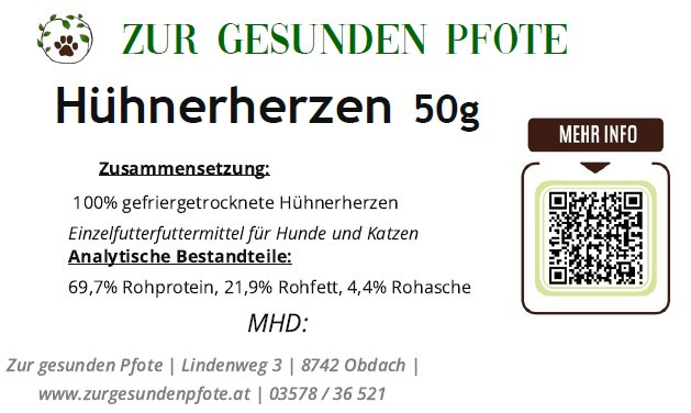 Hühnerherzen gefriergetrocknet - für sensible Katzen