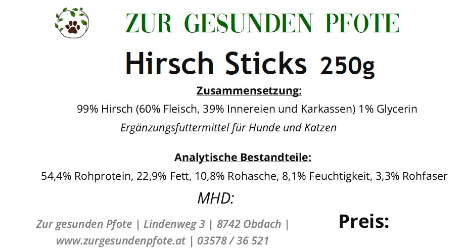 Hirsch Sticks - weiche Snacks auf für Allergiker